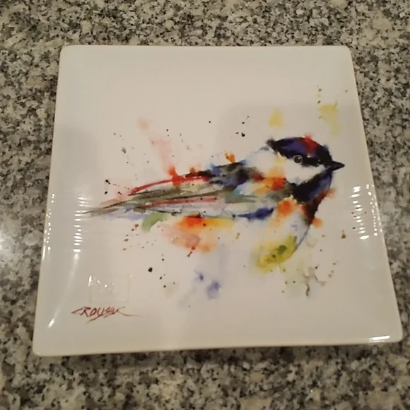 Dean Crouser Watercolor Bird White Ceramic Snack Tray - Picture 6 of 6